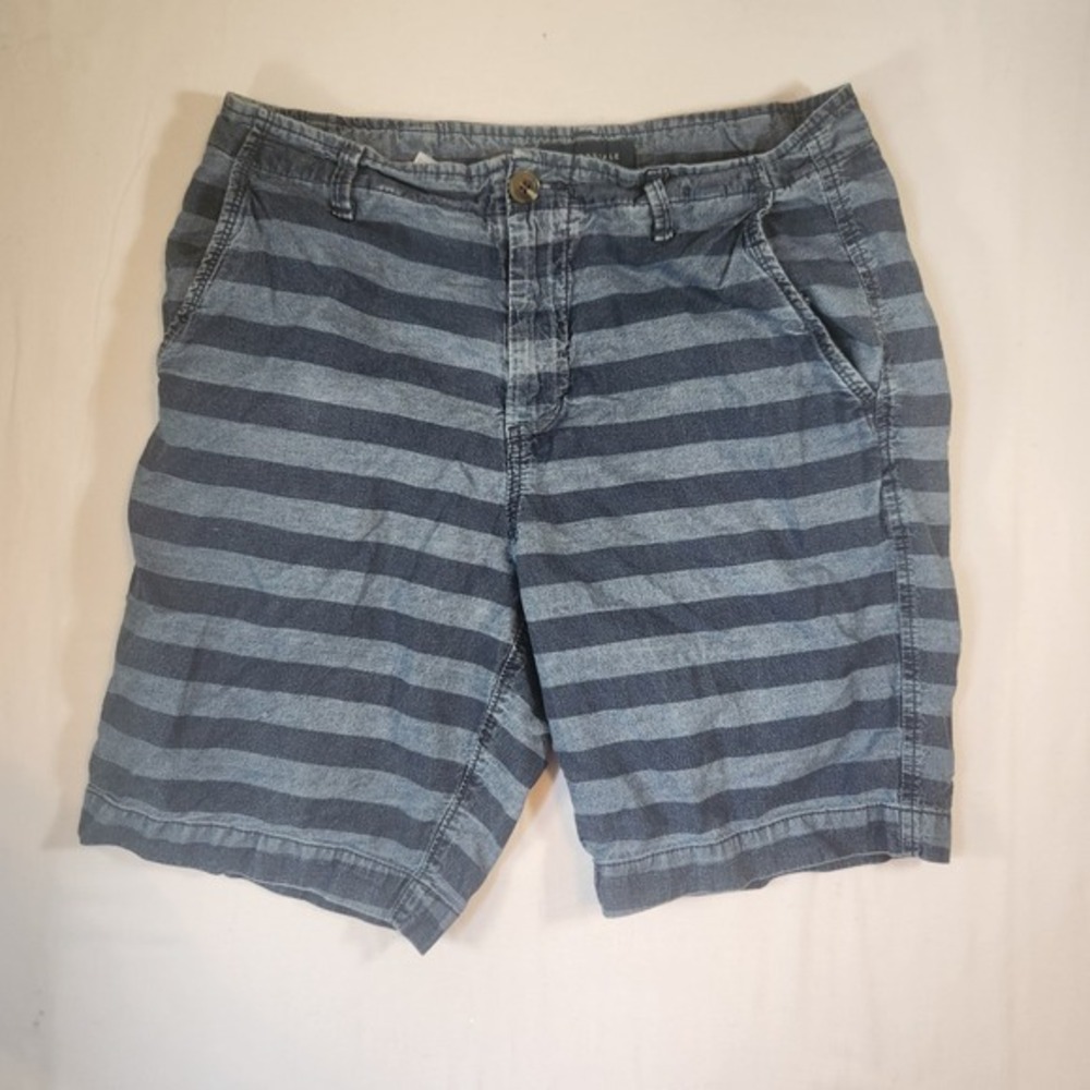 Aeropostale Mens Striped Chino Shorts Blue Navy Cotton Size 32 Casual Summer